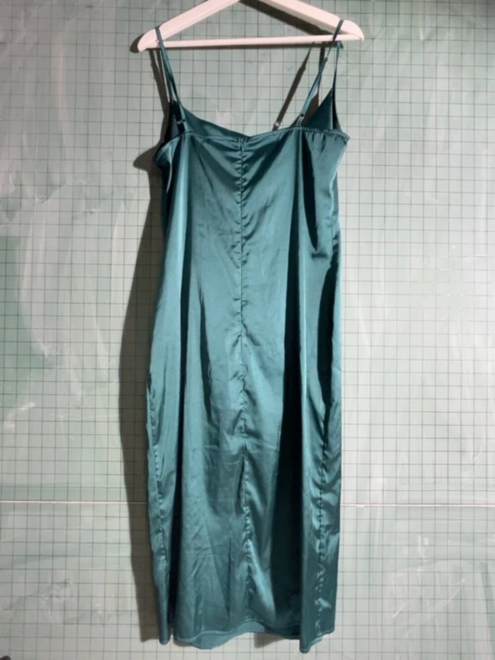 XXXiticat Teal Satin Cowl Neck Midi Slip Dress Large